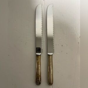 Vintage Calegaro Italy Serrated Bread Knives Set of 2 Silverplate Stainless MCM